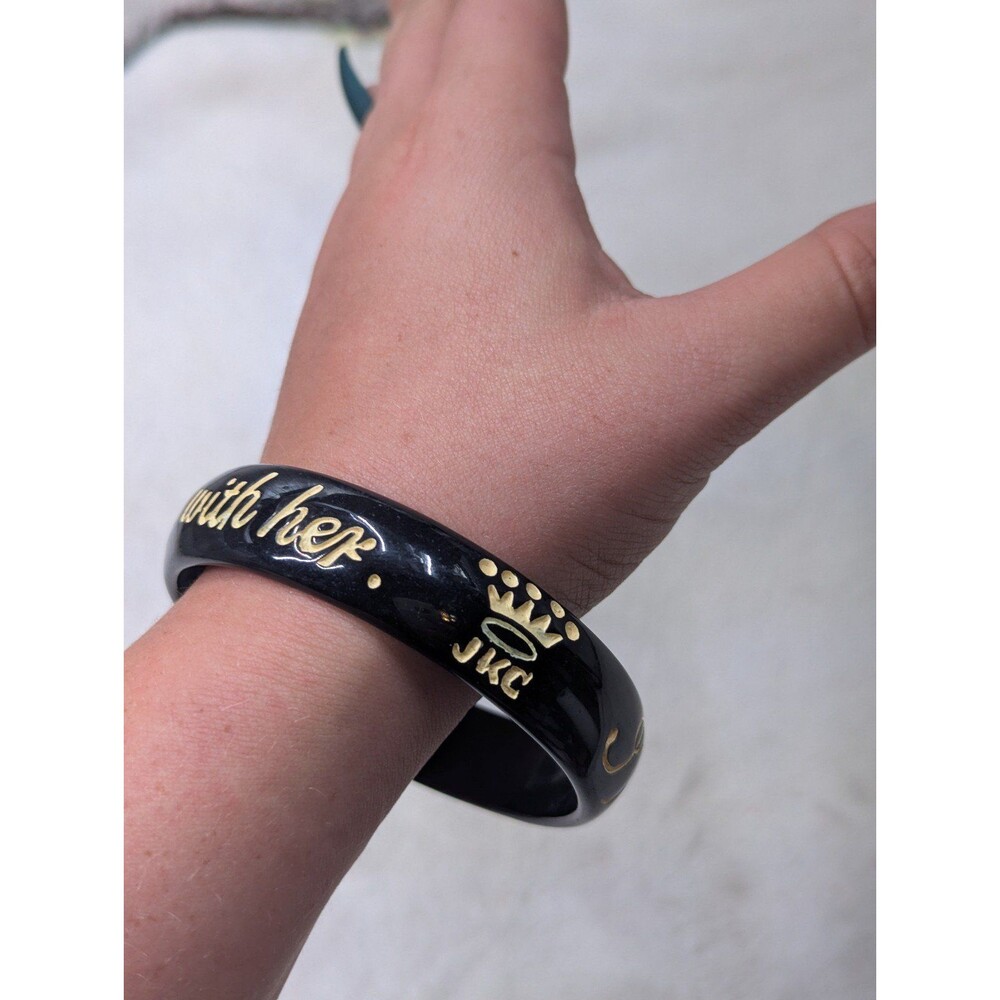 JKC Black Bangle Bracelet with Crown and Text I Found My Inner B*tch size 8